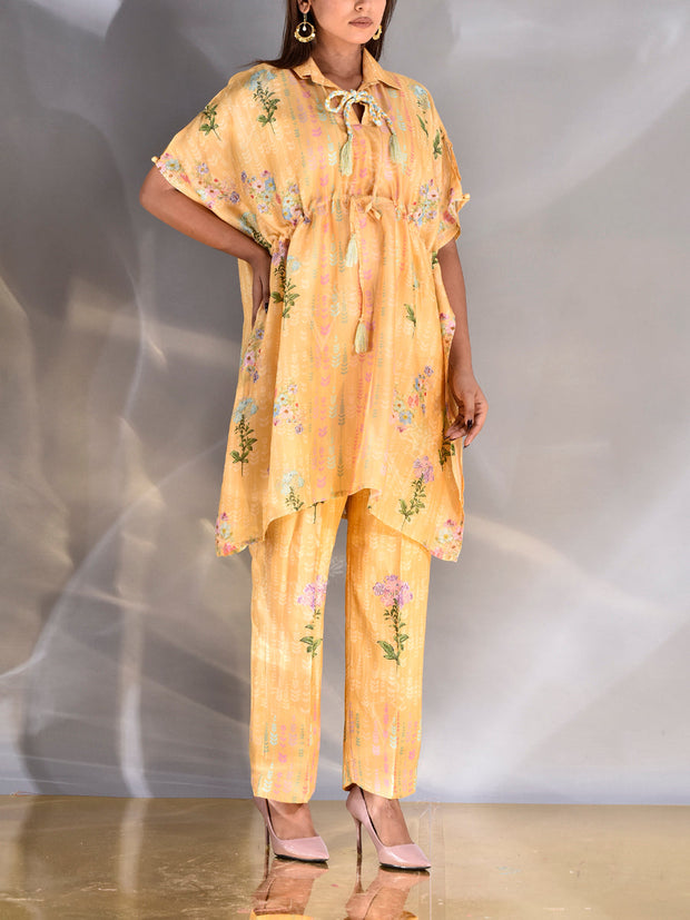 Yellow Vasansi Silk Kaftan and Pant Set