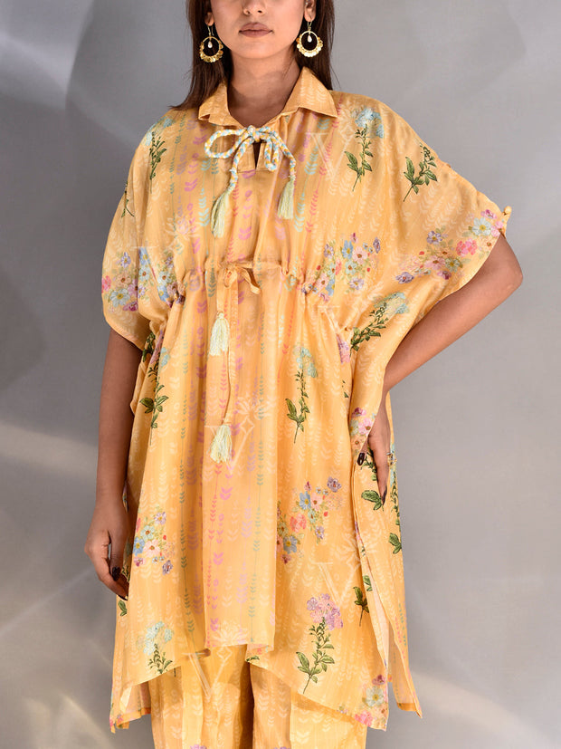 Yellow Vasansi Silk Kaftan and Pant Set