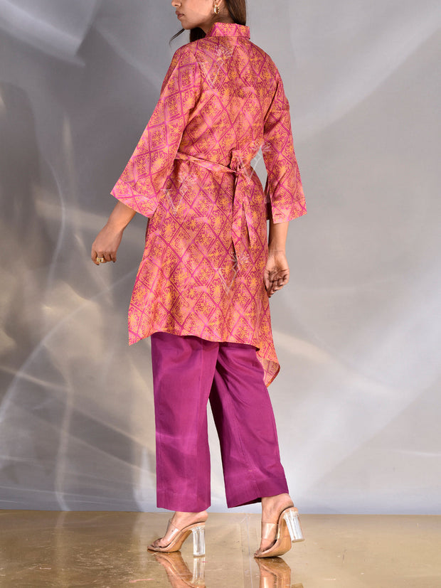 Pink Vasansi Silk Printed Asymmetric Top