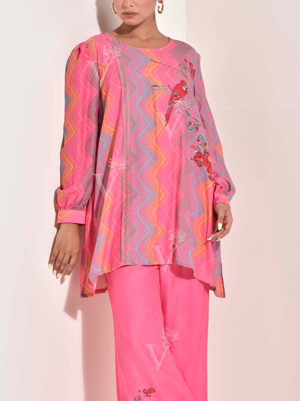 Pink Vasansi Silk Leheriya Co Ord Set