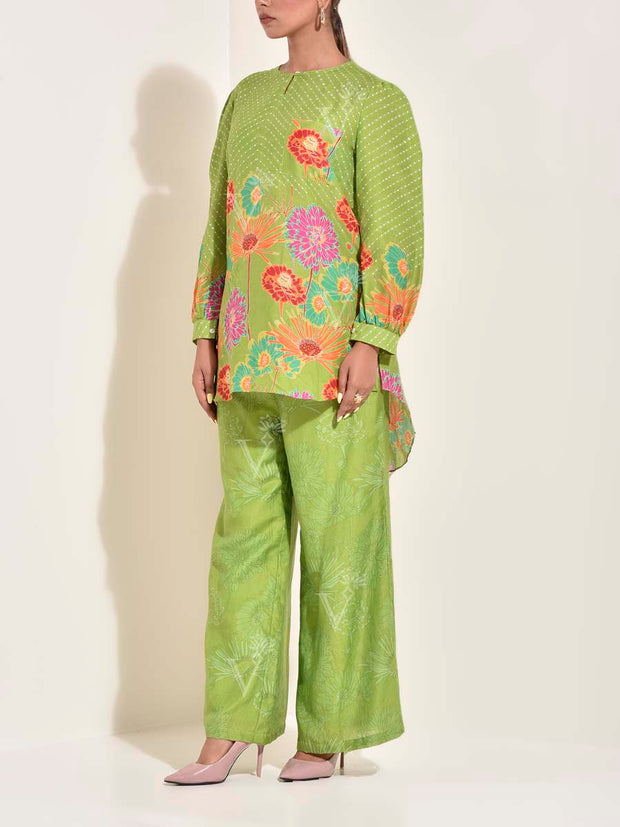 Green Vasansi Silk Printed Co Ord Set