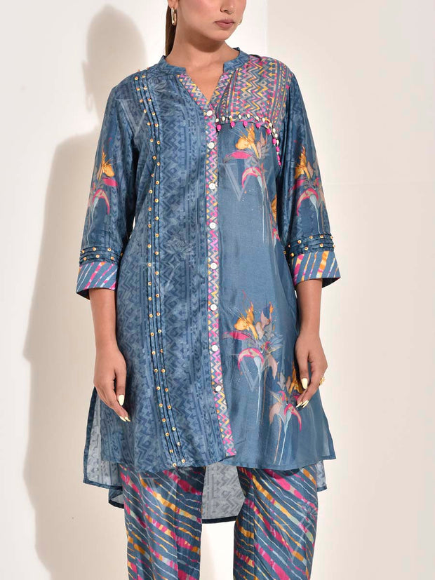 Blue Vasansi Silk Leheriya Co Ord set