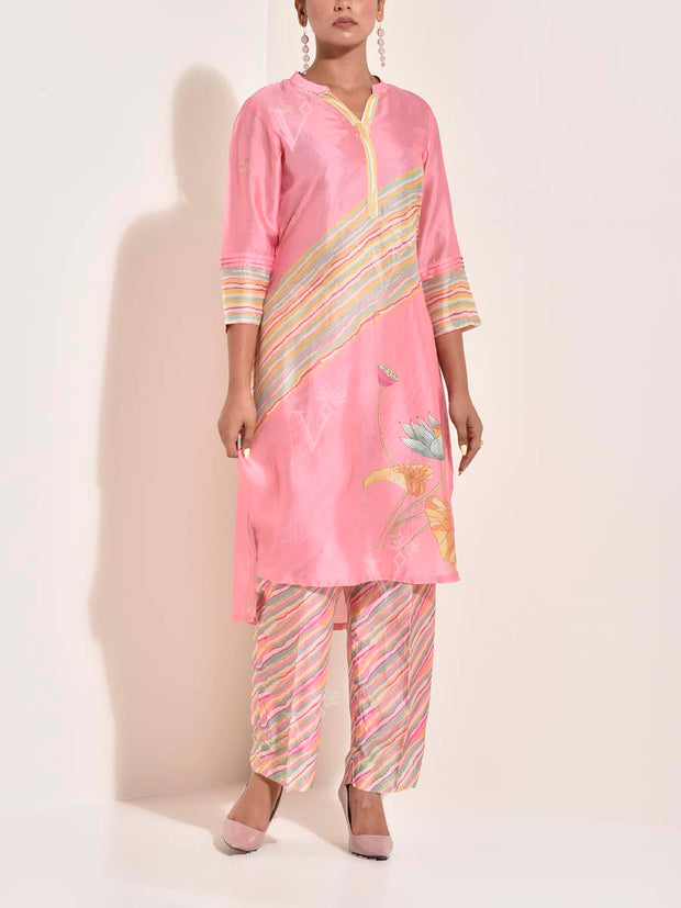 Pink Vasansi Silk Leheriya Co Ord Set
