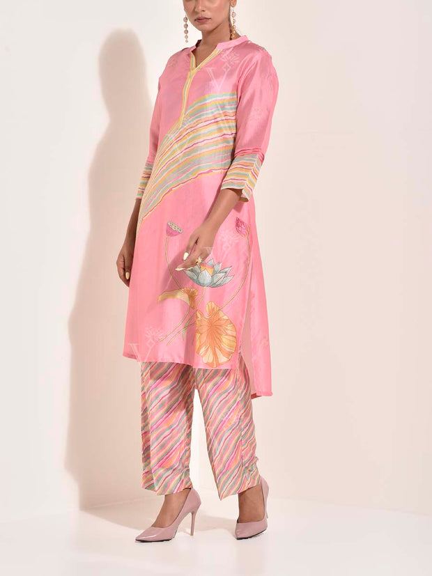 Pink Vasansi Silk Leheriya Co Ord Set