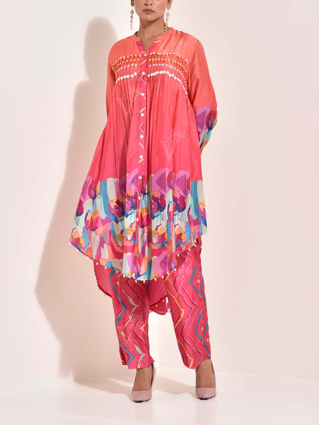 Red Vasansi Silk Leheriya Co Ord Set