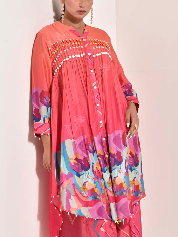 Red Vasansi Silk Leheriya Co Ord Set