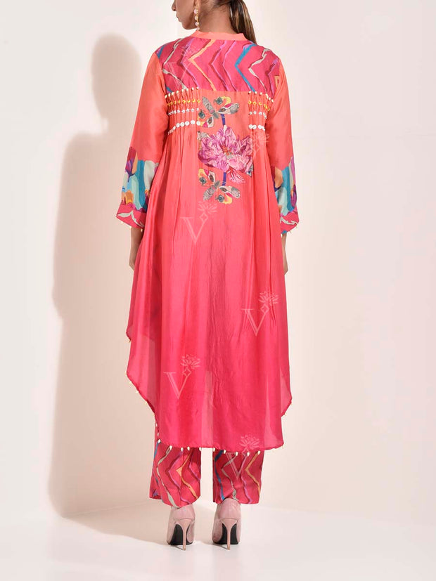 Red Vasansi Silk Leheriya Co Ord Set