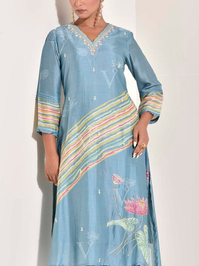 Blue Vasansi Silk Leheriya Co Ord set