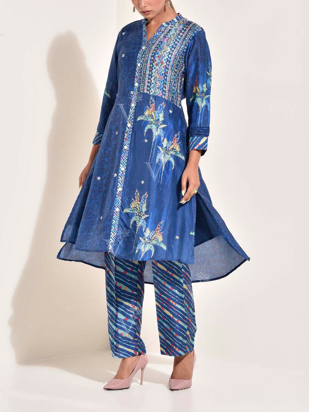 Blue Vasansi Silk Leheriya Co Ord set