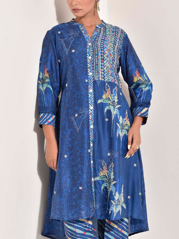 Blue Vasansi Silk Leheriya Co Ord set