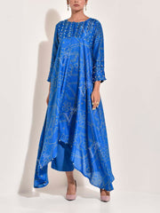 Blue , Bhandej Printed ,  Vasansi Silk , Asymmetric Kurta and Pant Set , pant set , Co Ord set , monsoon24 , kurta and pant set