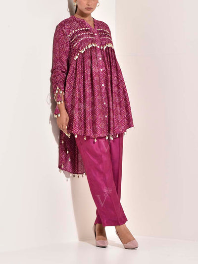 Magenta Vasansi Silk Bandhani Co Ord Set