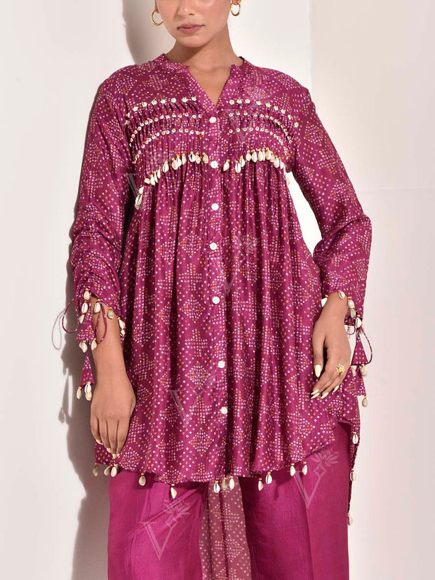 Magenta Vasansi Silk Bandhani Co Ord Set