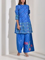 Peacock Blue Leheriya Printed Co Ord Set