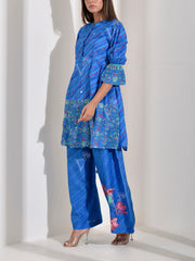 Peacock Blue Leheriya Printed Co Ord Set