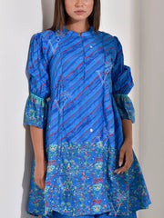Peacock Blue Leheriya Printed Co Ord Set
