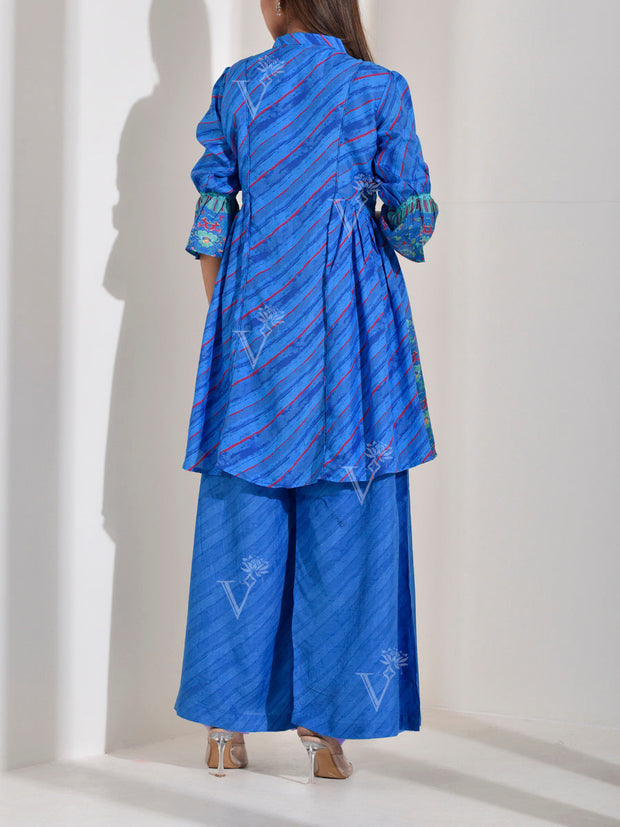 Peacock Blue Leheriya Printed Co Ord Set