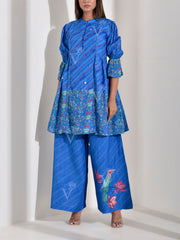 Peacock Blue Leheriya Printed Co Ord Set