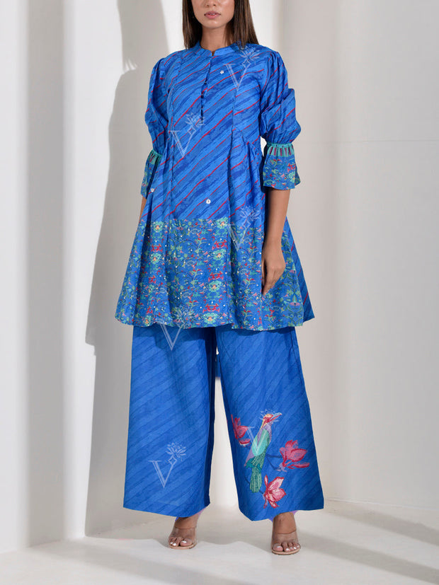 Peacock Blue Leheriya Printed Co Ord Set