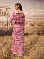 Pink Printed Gota Patti Saree