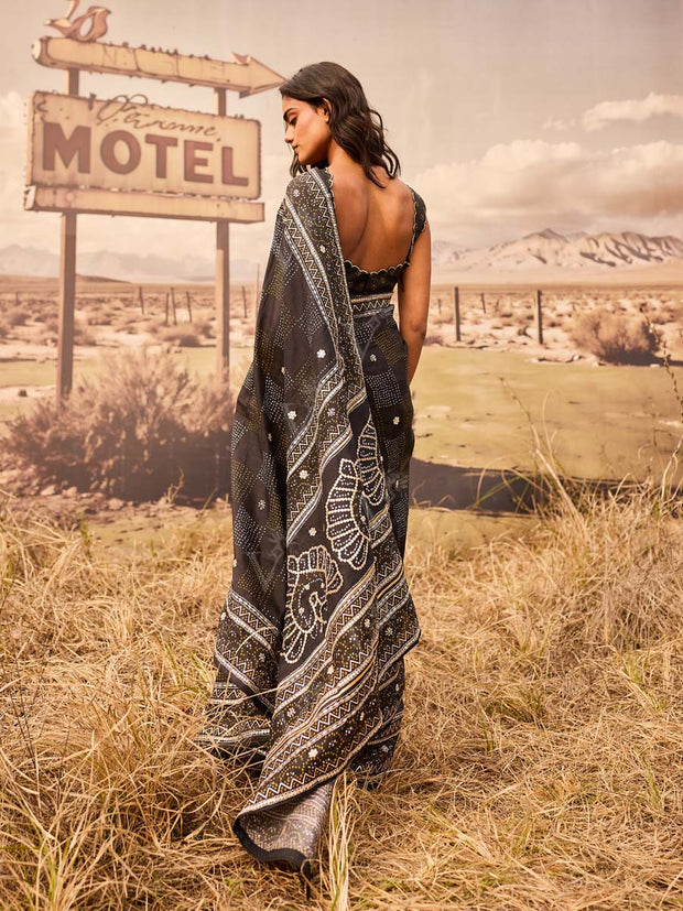 Black Bandhani Printed Gota Patti Saree