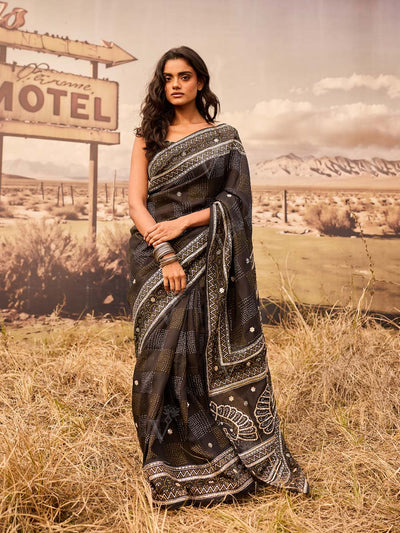 Black Bandhani Printed Gota Patti Saree