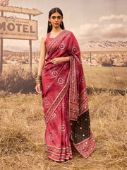 Maroon Bandhani Printed Gota Patti Saree 