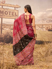 Maroon Bandhani Printed Gota Patti Saree 