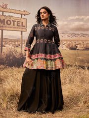 Black Silk Peplum and Palazzo Set 