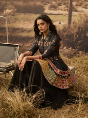 Black Silk Peplum and Palazzo Set 