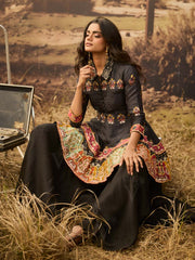 Black Silk Peplum and Palazzo Set 