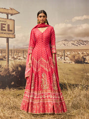 Red Silk Bandhani Printed Anarkali Gown