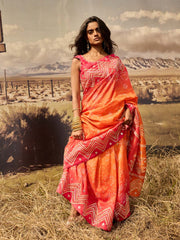 Pink and Orange Bandhani Gota Patti Saree
