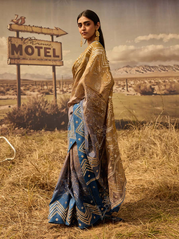 Blue and Green Gota Patti Saree