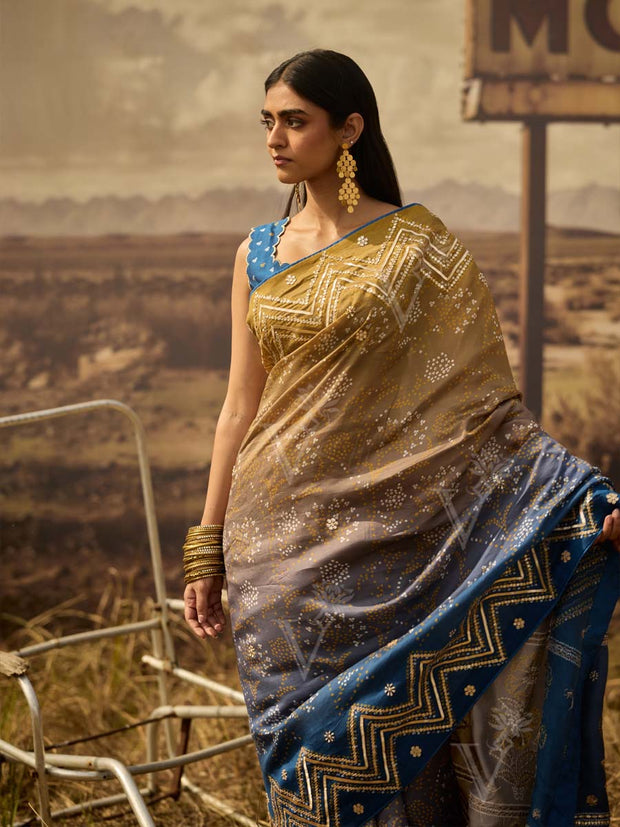 Blue and Green Gota Patti Saree