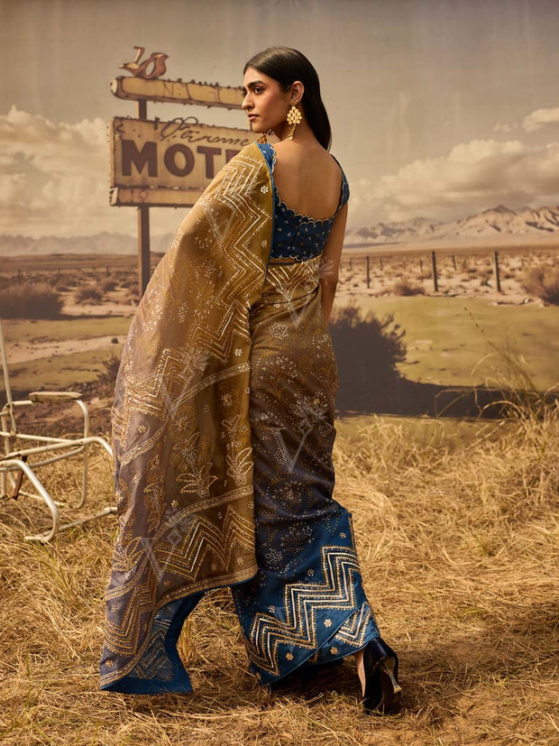 Blue and Green Gota Patti Saree