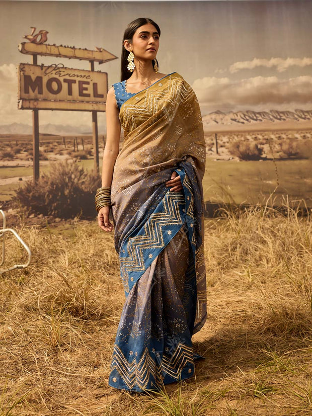 Blue and Green Gota Patti Saree
