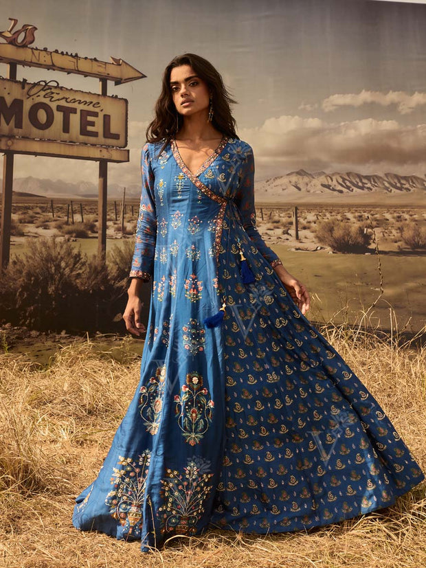 Blue Embroidered Anarkali Gown