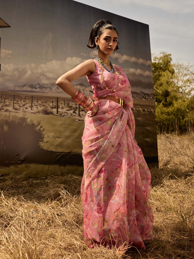 Pink Printed Saree