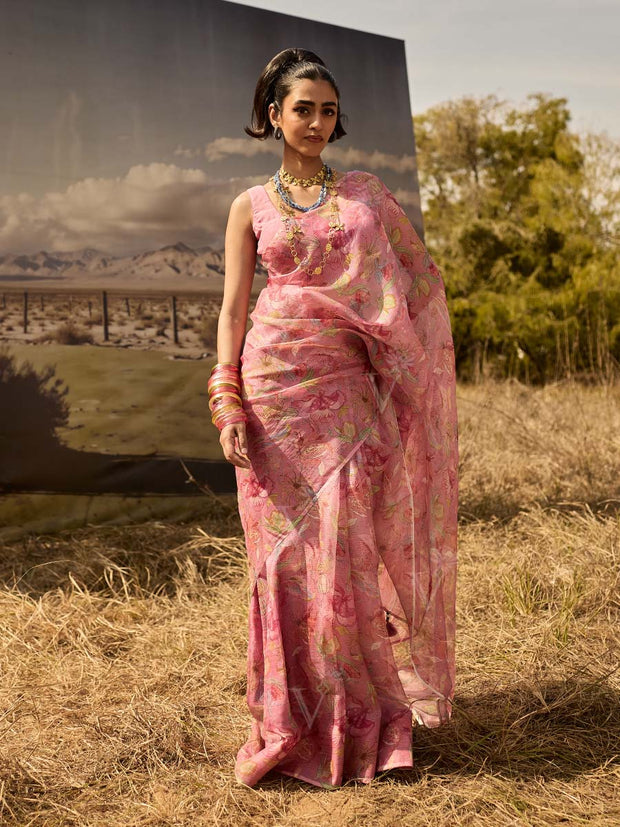 Pink Printed Saree