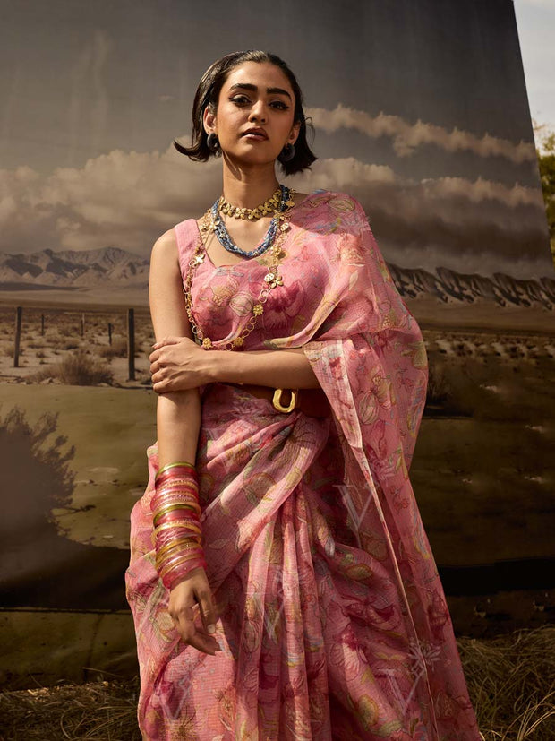 Pink Printed Saree