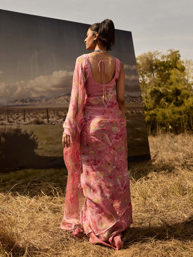Pink Printed Saree