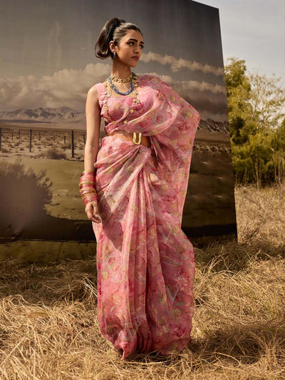 Pink Printed Saree
