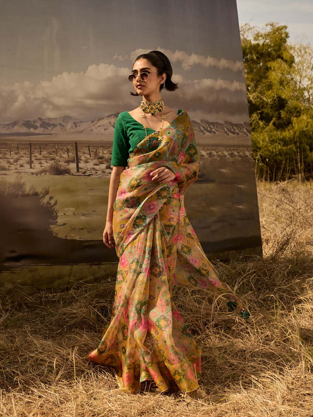 Yellow Printed Saree