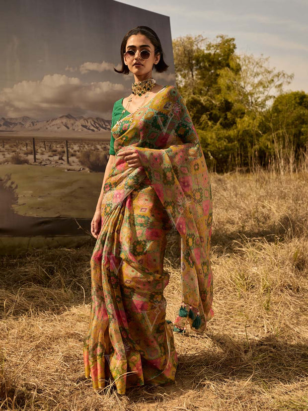Yellow Printed Saree