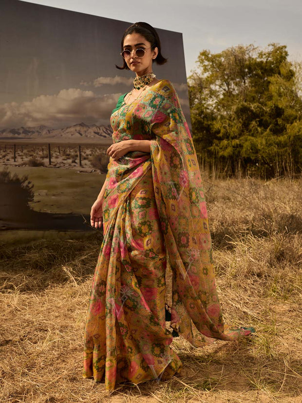 Yellow Printed Saree