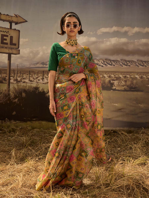 Yellow Printed Saree