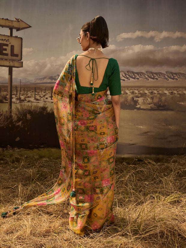 Yellow Printed Saree