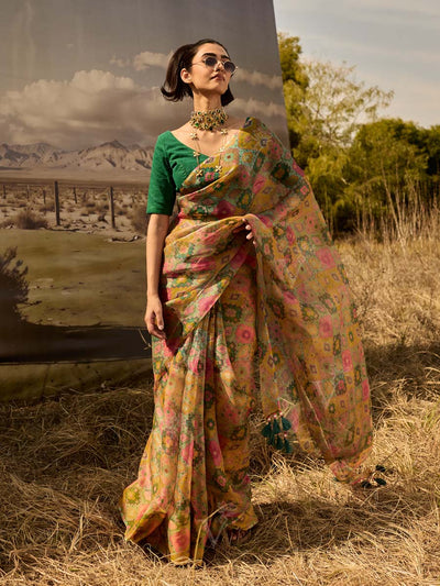 Yellow Printed Saree