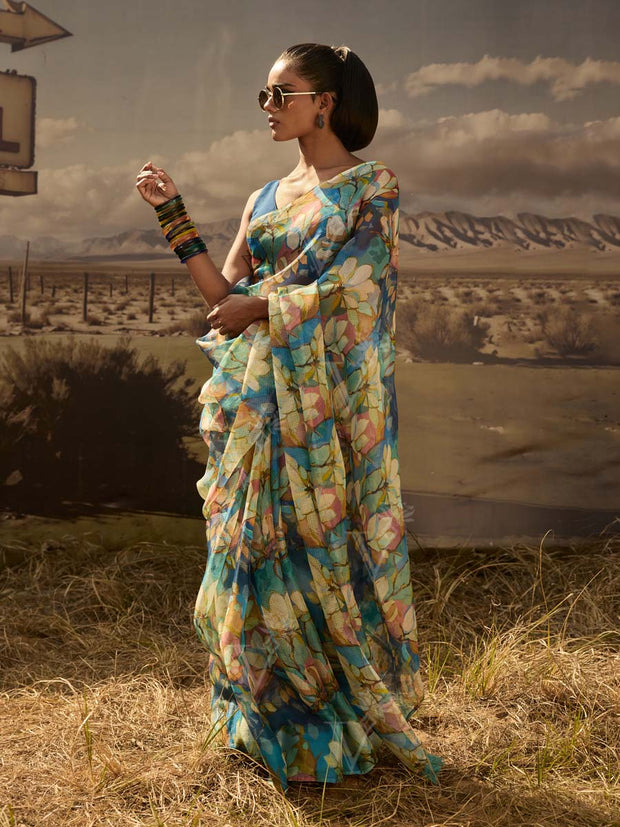 Blue Printed Saree